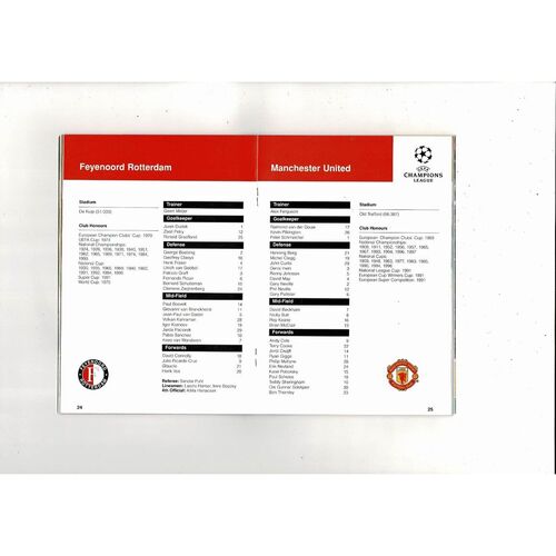 Manchester United v Feyenoord Champions League Football Programme 1997/98 November