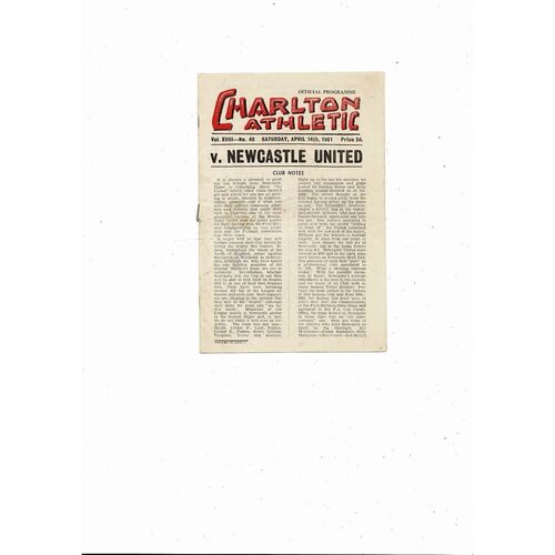 1950/51 Charlton Athletic v Newcastle United Football Programme