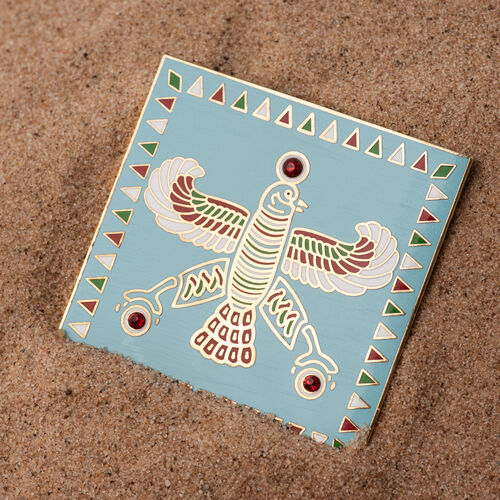Badge. The Persian Falcon. Blue Turquoise with 3 Red Stones.