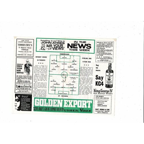 1966/67 Hibernian v St Mirren Football Programme