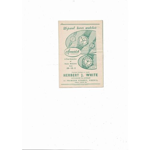 1957/58 Yeovil Town v Poole Southern League Football Programme