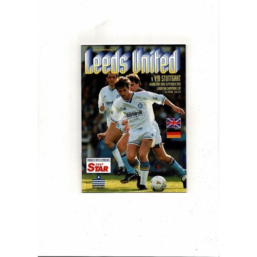 Leeds United V VfB Stuttgart European Champions Cup Football Programme 1992/93