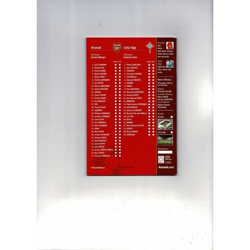 Arsenal v Celta Vigo Champions League Football Programme 2003/04