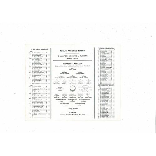 Charlton Athletic v Fulham Friendly Football Programme 1965/66