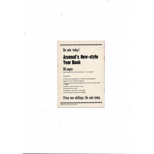 1967/68 Arsenal v Coventry City Football Programme