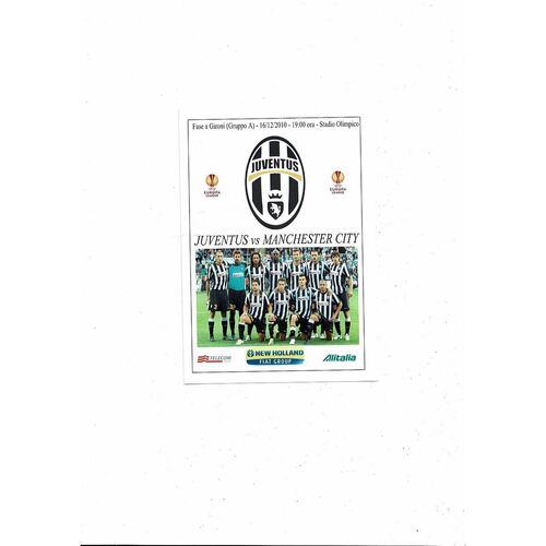 Juventus FC v Manchester City Unofficial Europa League Football Programme 2010/11