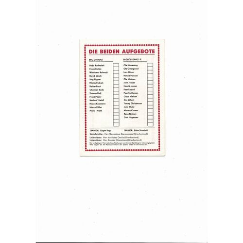 Dynamo Berlin v Brondby European Cup Football Programme 1986/87