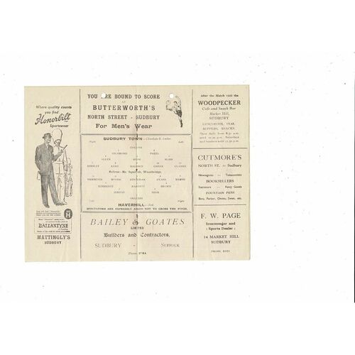 1951/52 Sudbury Town v Haverhill Essex & Suffolk Border League Programme