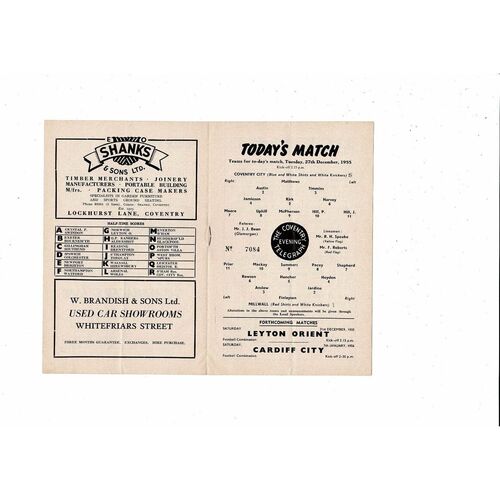 1955/56 Coventry City v Millwall Football Programme