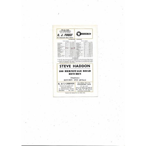 1963/64 Hitchin Town v Corinthian-Casuals Isthmian League Football Programme