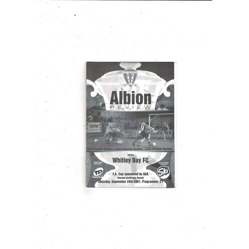 Witton Albion v Whitley Bay FA Cup Football Programme 2001/02 + Team Sheet