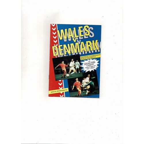 1987 Wales v Denmark Football Programme 1987 at Cardiff