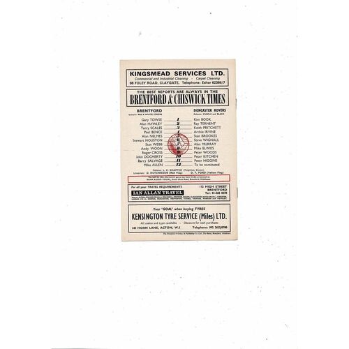 1973/74 Brentford v Doncaster Rovers Football Programme