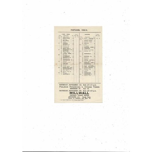 1943/44 Fulham v Brentford Football Programme