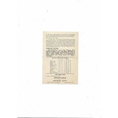 Brentford v Swindon Town Football Combination Programme 1954/55