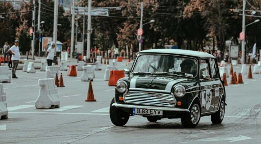 Custom motorsport graphics on a classic Mini Cooper