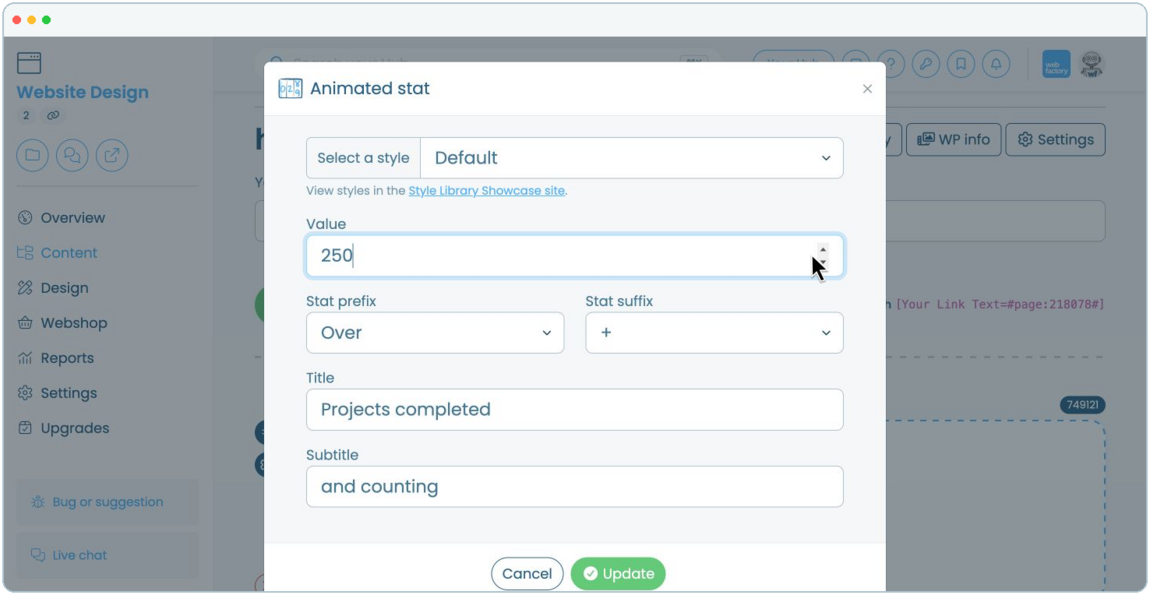 How to add an animated statistic to a website page | Webfactory Support | Webfactory