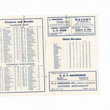 1958/59 Colchester United v Yeovil Town FA Cup Football Programme