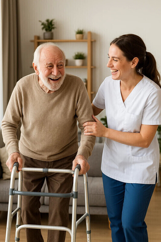 Physiotherapist providing home visit physiotherapy