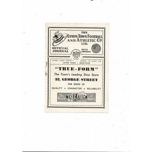 1950/51 Luton Town v Brentford Football Programme
