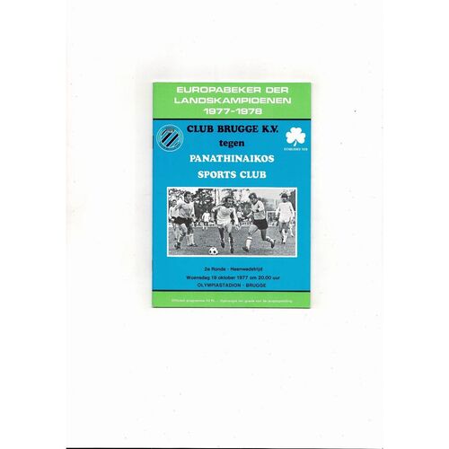 Club Brugge v Panathinaikos European Cup Football Programme 1977/78