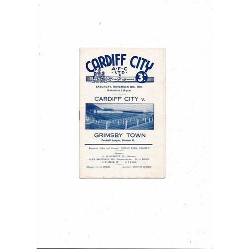 1949/50 Cardiff City v Grimsby Town Football Programme