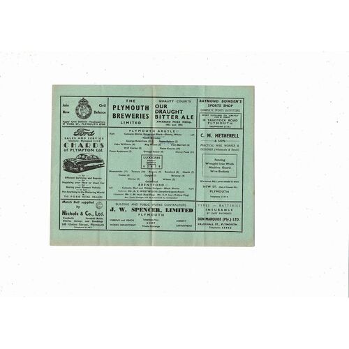 1957/58 Plymouth Argyle v Brentford Football Programme