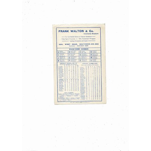 Southend United v Southampton Football Combination Programme 1957/58