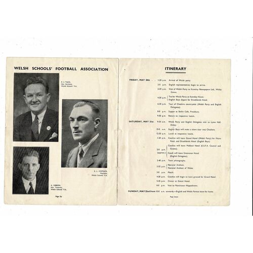 1949 England v Wales Schools International Football Programme @ Manchester City