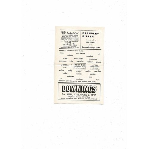 1963/64 Barnsley v Watford Football Programme