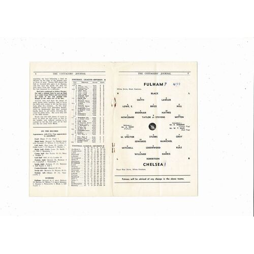 Fulham v Chelsea Coronation Festival Friendly Football Programme 1952/53