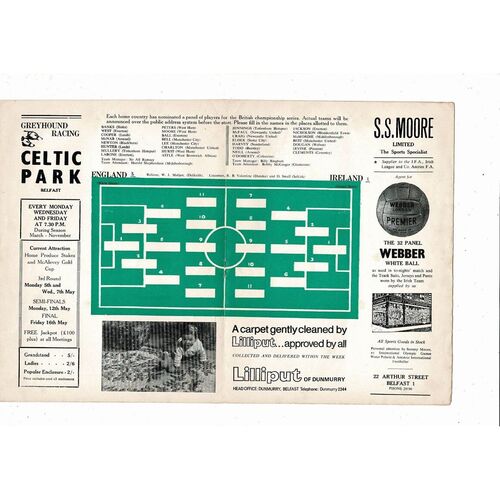 1969 Northern Ireland v England Football Programme
