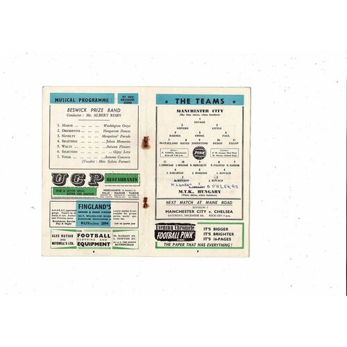 Manchester City v MTK Hungary Friendly Football Programme 1956/57