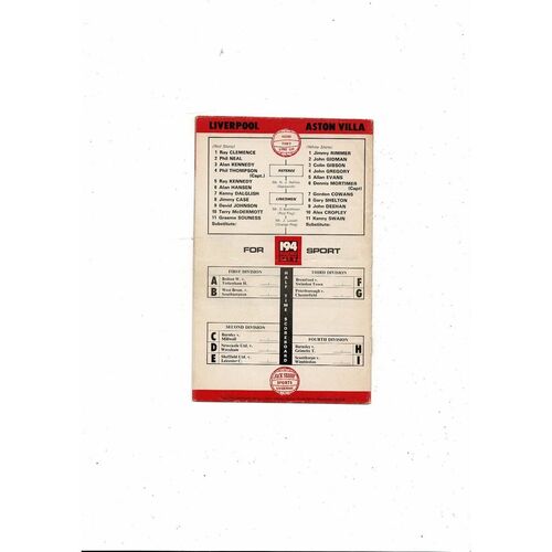 1978/79 Liverpool v Aston Villa Football Programme. May