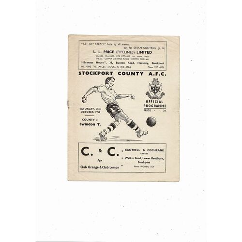 1958/59 Stockport County v Swindon Town Football Programme