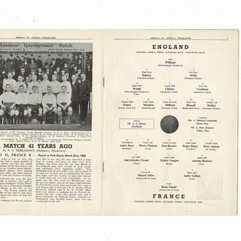 1951 England v France Football Programme @ Arsenal