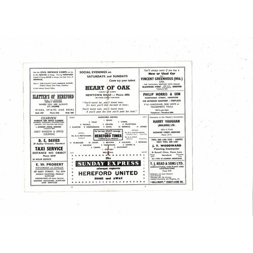 Hereford United v Millwall FA Cup Football Programme 1965/66