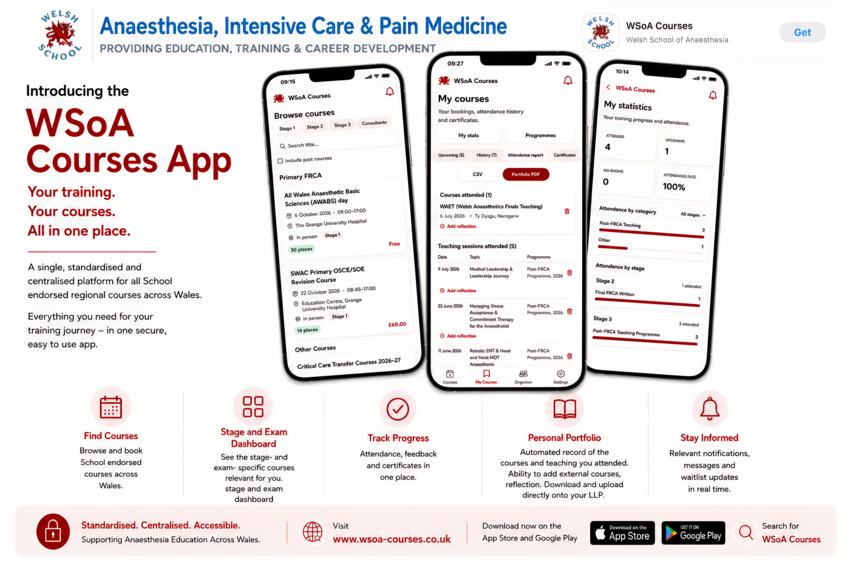 WSoA Courses App - Regional Teaching | Welsh School Of Anaesthesia | Postgraduate training in Anaesthesia | Specialty training in Anaesthesia | The Welsh School of Anaesthesia