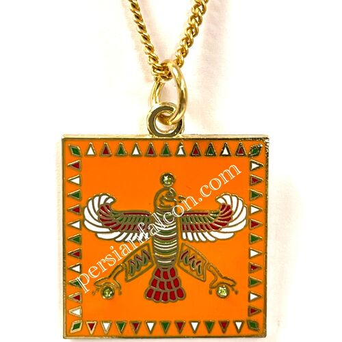 Pendant. The Persian Falcon. Orange with 3 Green Stones. Pendant.