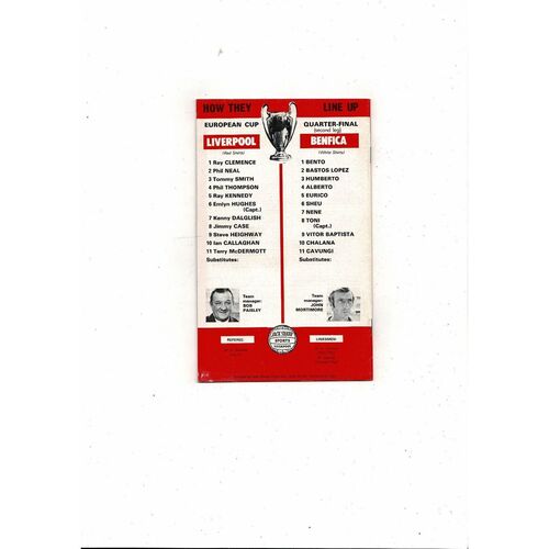 Liverpool v Benfica European Cup Football Programme 1977/78