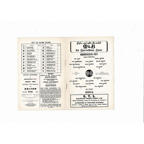 1961/62 Birmingham City v Arsenal Football Programme