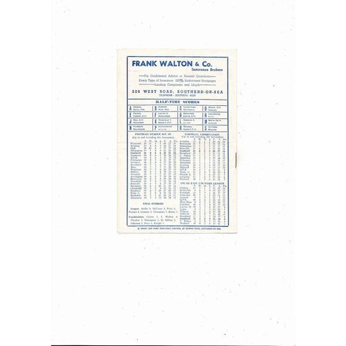 1958/59 Southend United v Yeovil Town FA Cup Football Programme