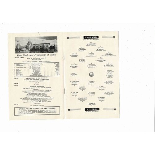 1962 England v Austria Football Programme