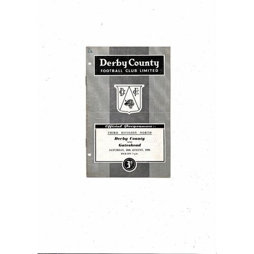 1956/57 Derby County v Gateshead Football Programme
