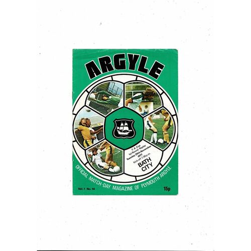 Plymouth Argyle v Bath City FA Cup Football Programme 1977/78