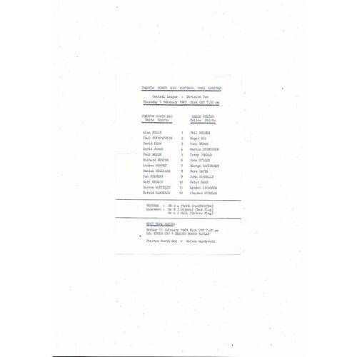 Preston v Leeds United Central League Football Programme 1984/85