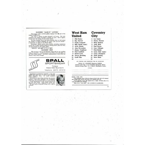 1980/81 West Ham United v Coventry City League Cup Semi Final Football Programme