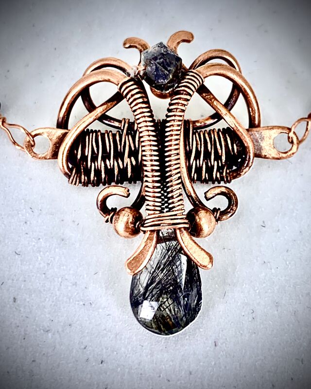 Tourmalinated Quartz Wire Weave Pendant