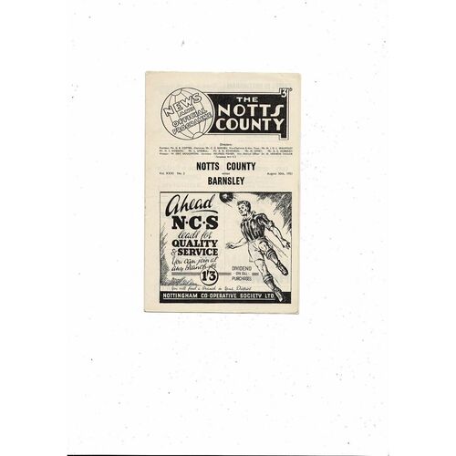 1951/52 Notts County v Barnsley Football Programme