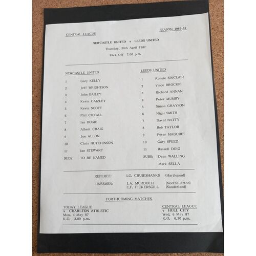 Newcastle United v Leeds United Central League Football Programme 1986/87